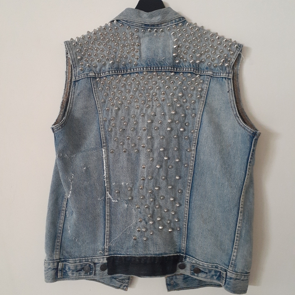 Denim punk vest with cone studs - Levi's denim oi modified diy